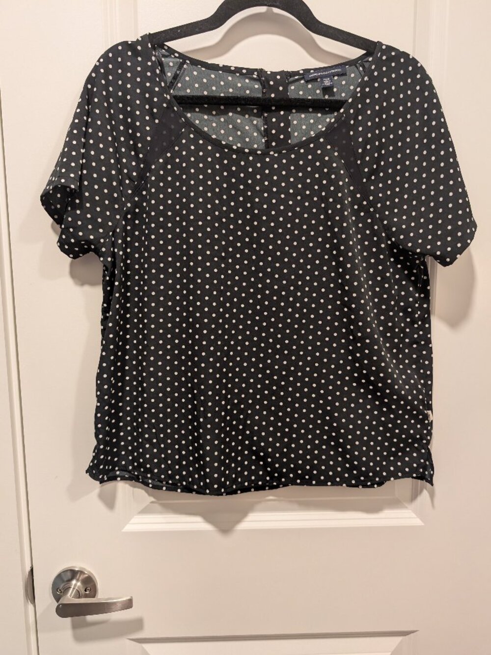 American Eagle Outfitters, Size Med (10), Black w Polka Dots & Scoop Neck Blouse